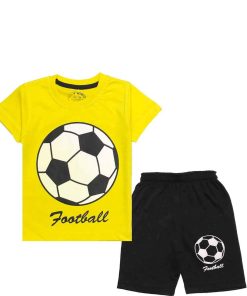 Football Print Tee & Short - Lime Yellow & Black