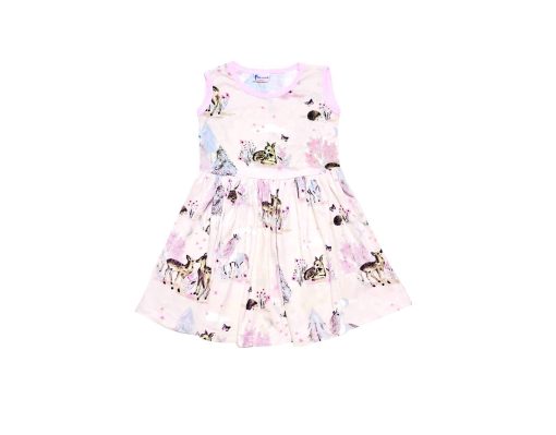 Safari Print Frock – Baby Pink & Colorful Hearts Lycra Cotton Tights – Black
