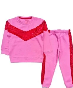 Red Sequence Fleece Tracksuit - Pink