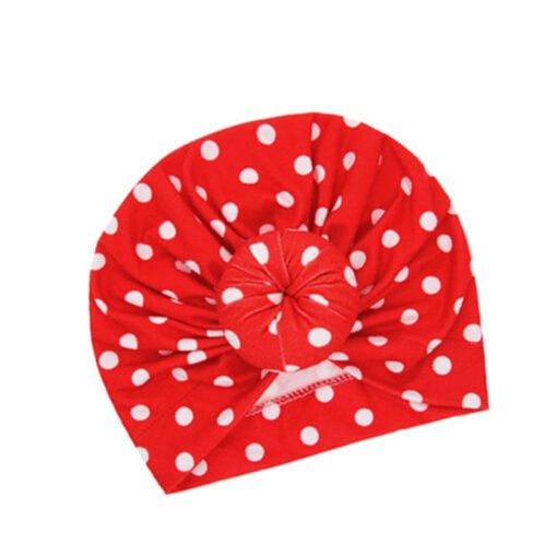 Baby Girls Polka Dot Knot Head Turban Cap - Red 1