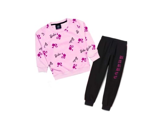 Barbie Logo Fleece Tracksuit - Pink & Black 1