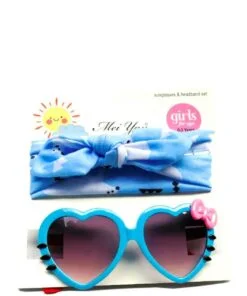 Imported Heart Sunglasses With HeadBands Set - Blue