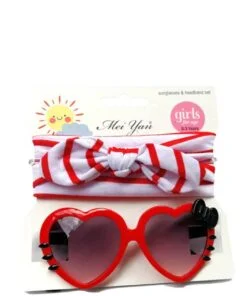 Imported Heart Sunglasses With HeadBands Set - Red