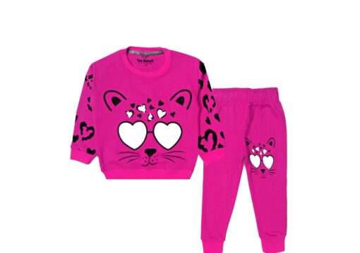 Hearts Kitty eyes Fleece Tracksuit - Pink