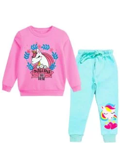 Unicorn Are Real Fleece Tracksuit - Pink & Sea Green