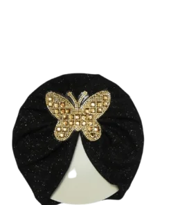 Baby Moonlight Butterfly Motifs Turban Cap Elastic Stretch - Black