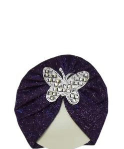 Baby Moonlight Butterfly Motifs Turban Cap Elastic Stretch - Dark Purple
