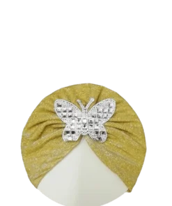 Baby Moonlight Butterfly Motifs Turban Cap Elastic Stretch - Golden