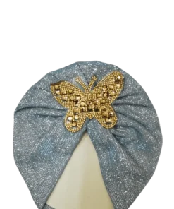 Baby Moonlight Butterfly Motifs Turban Cap Elastic Stretch - Light Ferozi