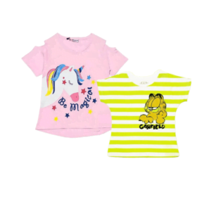 Magical Unicorn Stylish Tee Shirt – Baby Pink & Garfield Charactor Yellow Stripe Tee Shirt