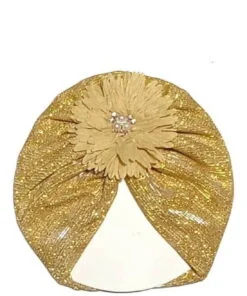 Flower Moon Light Turban Cap For Babies - Golden