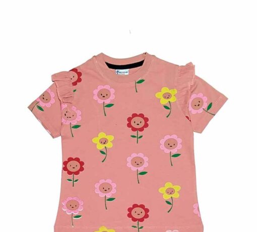 Happy Flowers Tee Shirt - Tea Pink
