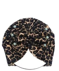 Leopard Bow Velvet Turban Cap For Babies