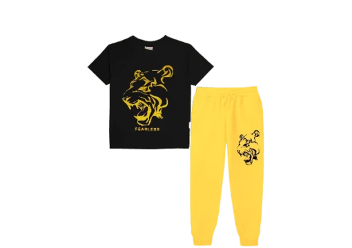 Fearless Lion Tee & Trouser - Black & Yellow