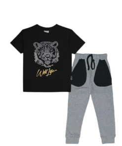 Wild Life Lion Tee Shirt & Trouser - Black & Grey