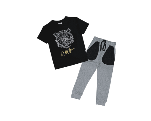 Wild Life Lion Tee Shirt & Trouser - Black & Grey 1