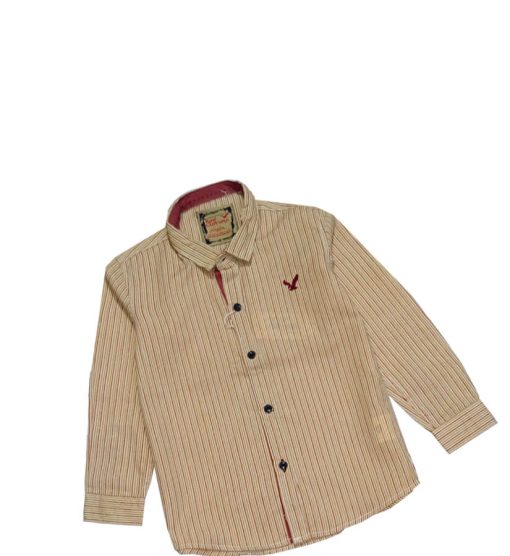 Double Stripes With Red Logo Formal Shirt – Mustard & Off White 1